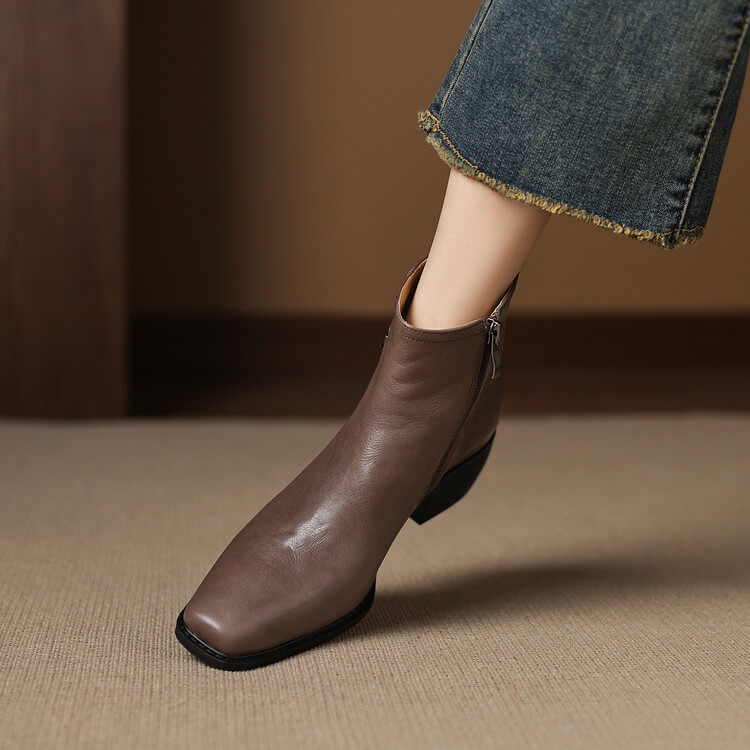 Women's Square-Toe Ankle Boots with Double Buckles | Genuine Leather Y2752 Boots Y2752