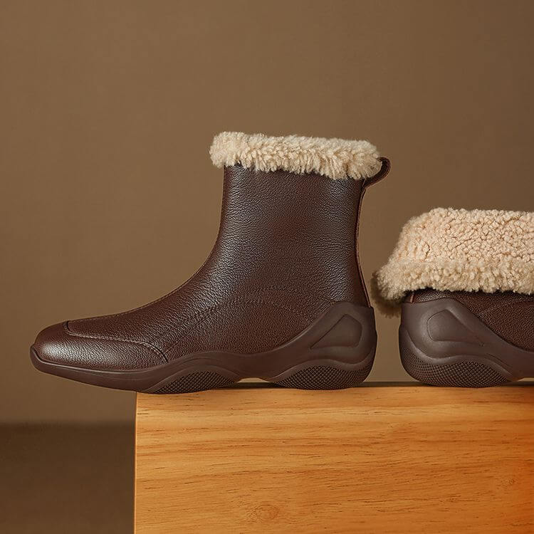 Women's Square-Toe Shearling Ankle Boots Y2764 Boots Y2764