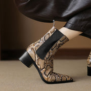 Women’s Snake-Print Leather Pointed-Toe Ankle Boots Y2743 Boots Y2743