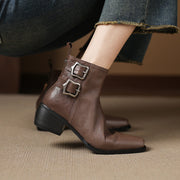 Women's Square-Toe Ankle Boots with Double Buckles | Genuine Leather Y2752 Boots Y2752
