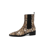 Women’s Snake-Print Leather Pointed-Toe Ankle Boots Y2743 Boots Y2743