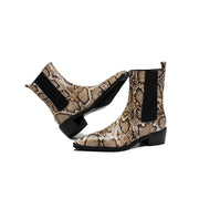 Women’s Snake-Print Leather Pointed-Toe Ankle Boots Y2743 Boots Y2743