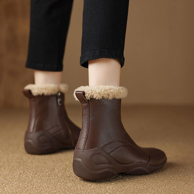 Women's Square-Toe Shearling Ankle Boots Y2764 Boots Y2764