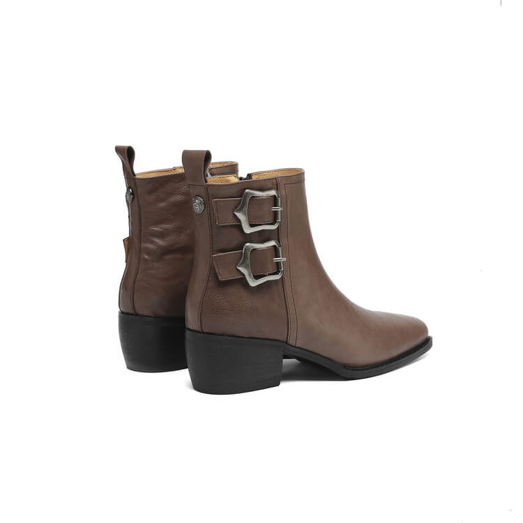 Women's Square-Toe Ankle Boots with Double Buckles | Genuine Leather Y2752 Boots Y2752