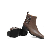 Women's Square-Toe Ankle Boots with Double Buckles | Genuine Leather Y2752 Boots Y2752