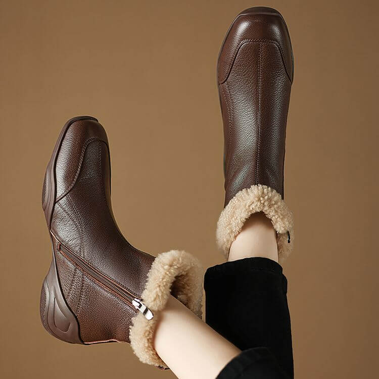 Women's Square-Toe Shearling Ankle Boots Y2764 Boots Y2764