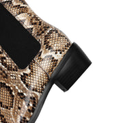 Women’s Snake-Print Leather Pointed-Toe Ankle Boots Y2743 Boots Y2743