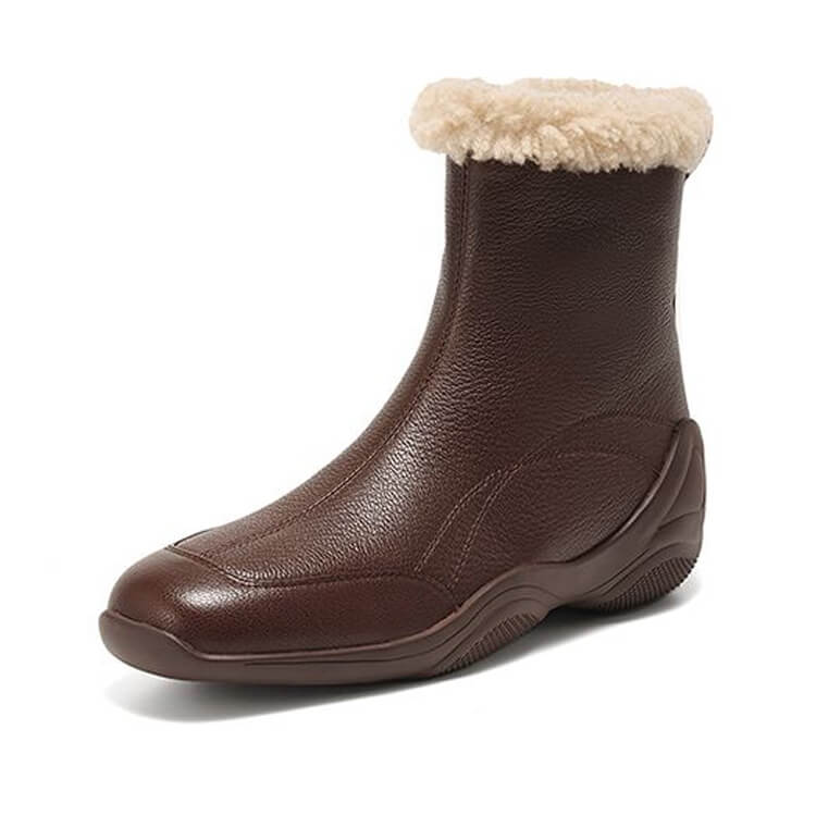 Women's Square-Toe Shearling Ankle Boots Y2764 Boots Y2764 Brown US5/EU34