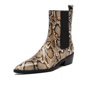 Women’s Snake-Print Leather Pointed-Toe Ankle Boots Y2743 Boots Y2743 Brown Leather lining US5/EU34