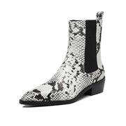 Women’s Snake-Print Leather Pointed-Toe Ankle Boots Y2743 Boots Y2743 Black Leather lining US5/EU34