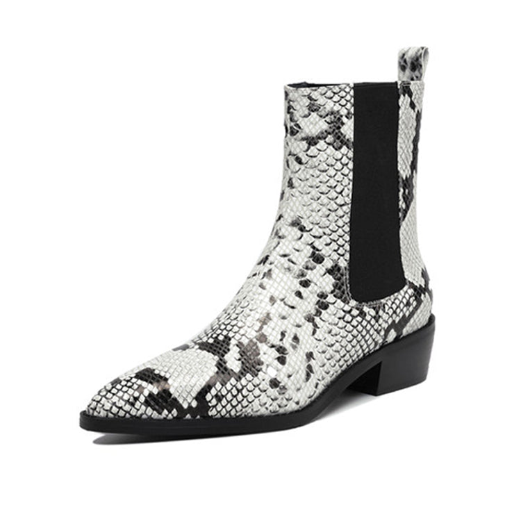 Women’s Snake-Print Leather Pointed-Toe Ankle Boots Y2743 Boots Y2743 Black Leather lining US5/EU34