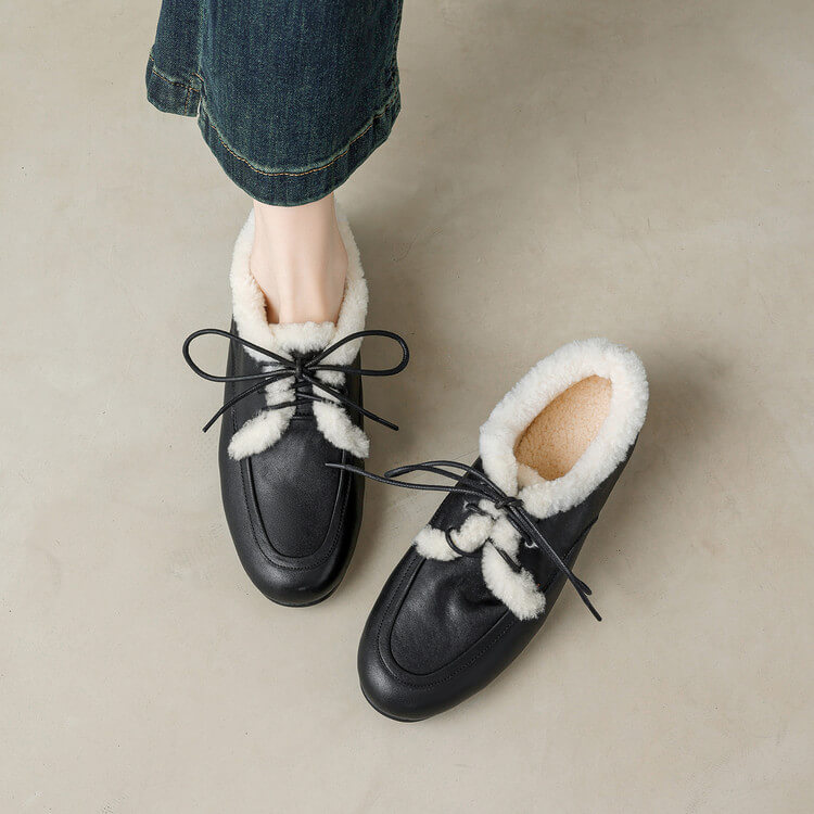 Women’s Genuine Leather Warm ShearlingLoafer Flats Y2768 Flats Y2768