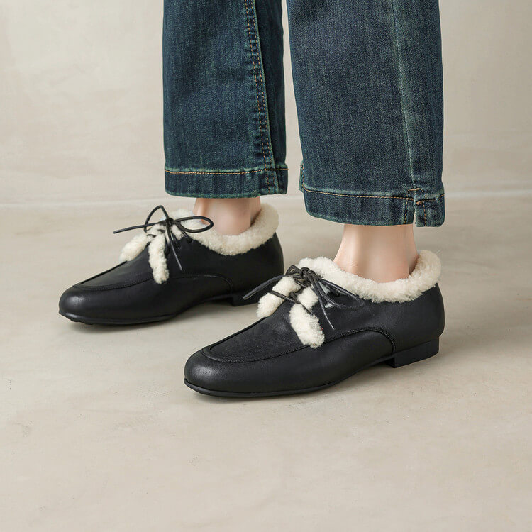 Women’s Genuine Leather Warm ShearlingLoafer Flats Y2768 Flats Y2768