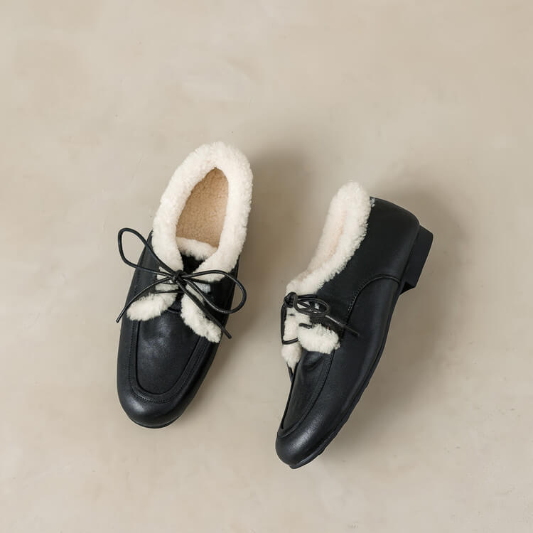 Women’s Genuine Leather Warm ShearlingLoafer Flats Y2768 Flats Y2768