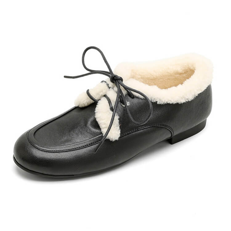 Women’s Genuine Leather Warm ShearlingLoafer Flats Y2768 Flats Y2768 Black US5/EU34