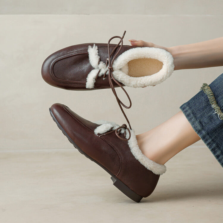 Women’s Genuine Leather Warm ShearlingLoafer Flats Y2768 Flats Y2768