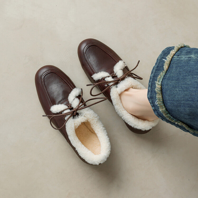 Women’s Genuine Leather Warm ShearlingLoafer Flats Y2768 Flats Y2768