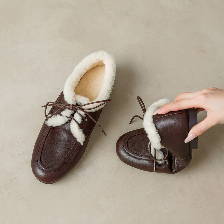 Women’s Genuine Leather Warm ShearlingLoafer Flats Y2768 Flats Y2768