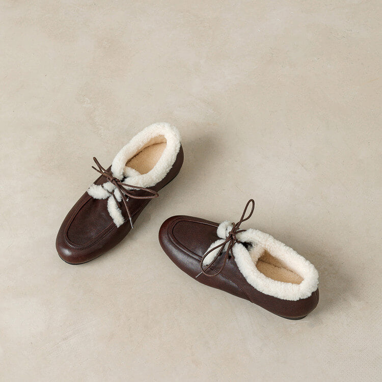Women’s Genuine Leather Warm ShearlingLoafer Flats Y2768 Flats Y2768