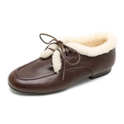 Women’s Genuine Leather Warm ShearlingLoafer Flats Y2768 Flats Y2768 Brown US5/EU34