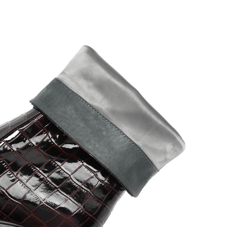 Women’s Square-Toe Stiletto Heel Slip-On Knee-High Boots with Stone Texture Y2742 Boots Y2742