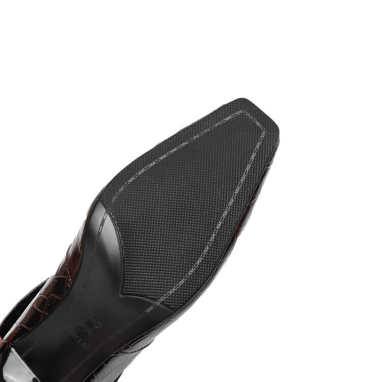 Women’s Square-Toe Stiletto Heel Slip-On Knee-High Boots with Stone Texture Y2742 Boots Y2742