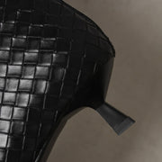 Women's Kitten Heel Pointed-Toe Woven Leather Knee High Boots Y2737 Boots Y2737