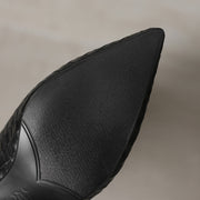 Women's Kitten Heel Pointed-Toe Woven Leather Knee High Boots Y2737 Boots Y2737