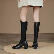 Slimming Knit Knee-High Boots | Leather & Stretch Fit Y2767 Boots Y2767