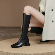 Slimming Knit Knee-High Boots | Leather & Stretch Fit Y2767 Boots Y2767