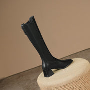 Slimming Knit Knee-High Boots | Leather & Stretch Fit Y2767 Boots Y2767