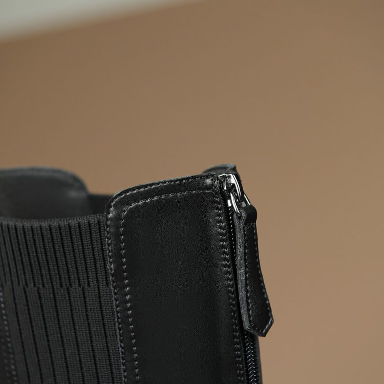 Slimming Knit Knee-High Boots | Leather & Stretch Fit Y2767 Boots Y2767