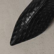 Women's Kitten Heel Pointed-Toe Woven Leather Knee High Boots Y2737 Boots Y2737