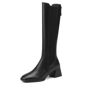 Slimming Knit Knee-High Boots | Leather & Stretch Fit Y2767 Boots Y2767 Black US5/EU34