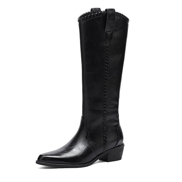 Women's Genuine Leather Knee-High-Boots | Western Boots Y2755 Boots Y2755 Black US5/EU34