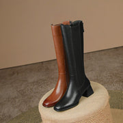 Slimming Knit Knee-High Boots | Leather & Stretch Fit Y2767 Boots Y2767