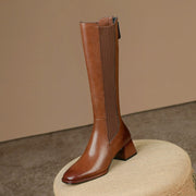 Slimming Knit Knee-High Boots | Leather & Stretch Fit Y2767 Boots Y2767