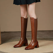 Slimming Knit Knee-High Boots | Leather & Stretch Fit Y2767 Boots Y2767