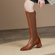 Slimming Knit Knee-High Boots | Leather & Stretch Fit Y2767 Boots Y2767