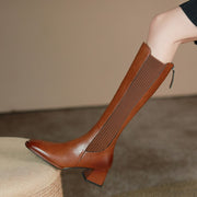 Slimming Knit Knee-High Boots | Leather & Stretch Fit Y2767 Boots Y2767