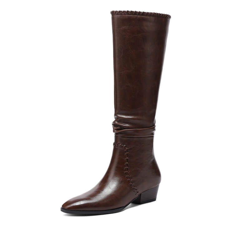 Women's Handmade Genuine Leather Knee-High Boots Y2757 Boots Y2757 Brown US5/EU34