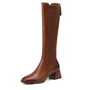 Slimming Knit Knee-High Boots | Leather & Stretch Fit Y2767 Boots Y2767 Brown US5/EU34