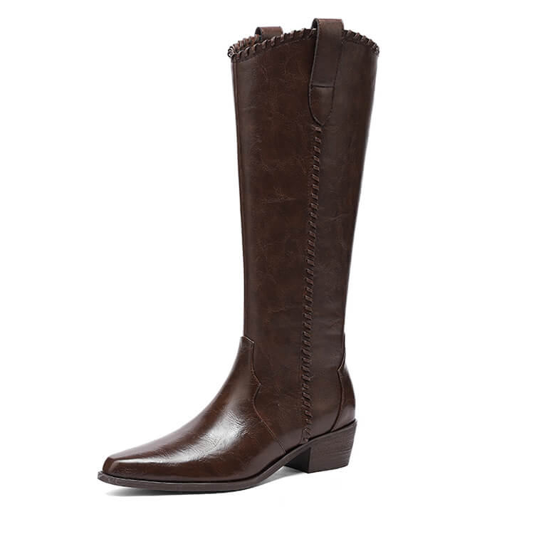 Women's Genuine Leather Knee-High-Boots | Western Boots Y2755 Boots Y2755 DarkBrown US5/EU34