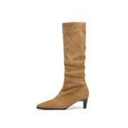 Women's Camel Suede Pointed-Toe Knee-High Boots Y2741 Boots Y2741