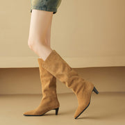 Women's Camel Suede Pointed-Toe Knee-High Boots Y2741 Boots Y2741