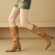 Women's Camel Suede Pointed-Toe Knee-High Boots Y2741 Boots Y2741
