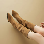 Women's Camel Suede Pointed-Toe Knee-High Boots Y2741 Boots Y2741
