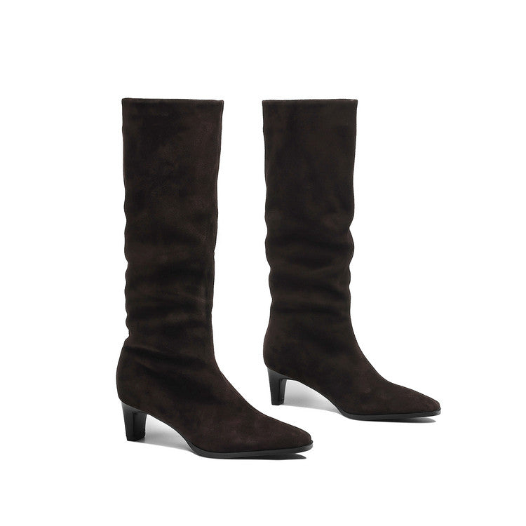 Isyou ibeauty Pointed Toe Suede Low Heel Knee High Boots Y2740 Boots Y2740