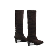 Isyou ibeauty Pointed Toe Suede Low Heel Knee High Boots Y2740 Boots Y2740