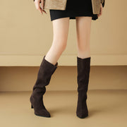 Women's Camel Suede Pointed-Toe Knee-High Boots Y2741 Boots Y2741